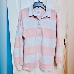 SALE🩷Aerie Women's Rugby in Soft Pink/Heather Gray Stripes